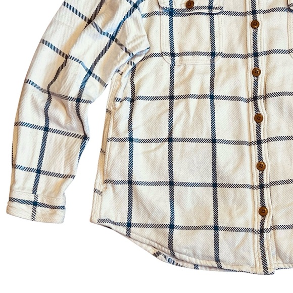 L.L. Bean Women’s L Ivory Blue Plaid 1912 Overshirt Flannel Heavyweight Shacket - Picture 6 of 15
